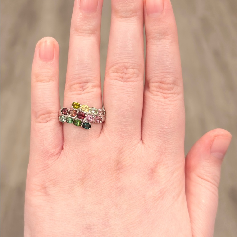 14K Tremonti Rainbow Tourmaline Ring Oval Cut Cluster Yellow Pink Green Blue 7.5 - Picture 10 of 15